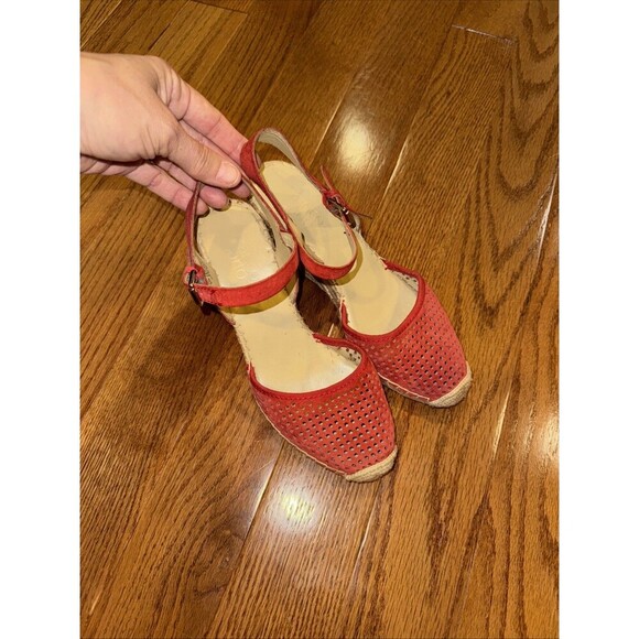 FRANCO SARTO Coral Red Suede Wedge Sandal Size 8M *Excellent Condition - Picture 8 of 9